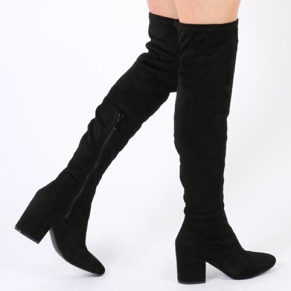 Shoes - Black Faux Suede Knee high thigh boots